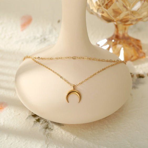 New Double Layer Moon Pendant Necklace