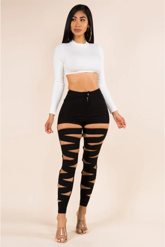 FRONT CUT OUT SKINNY PANTS
