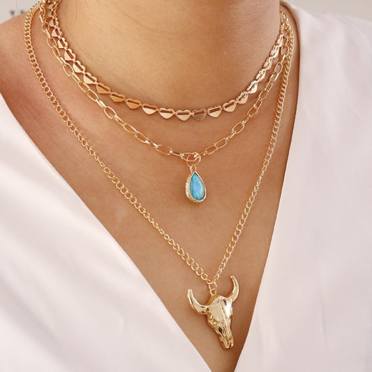 Woman’s Bull Head Multilayer Alloy Necklace