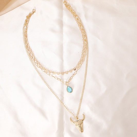 Woman’s Bull Head Multilayer Alloy Necklace